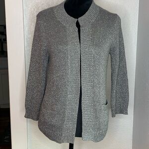 J. Crew silver cardigan pockets Metallic open front size medium
